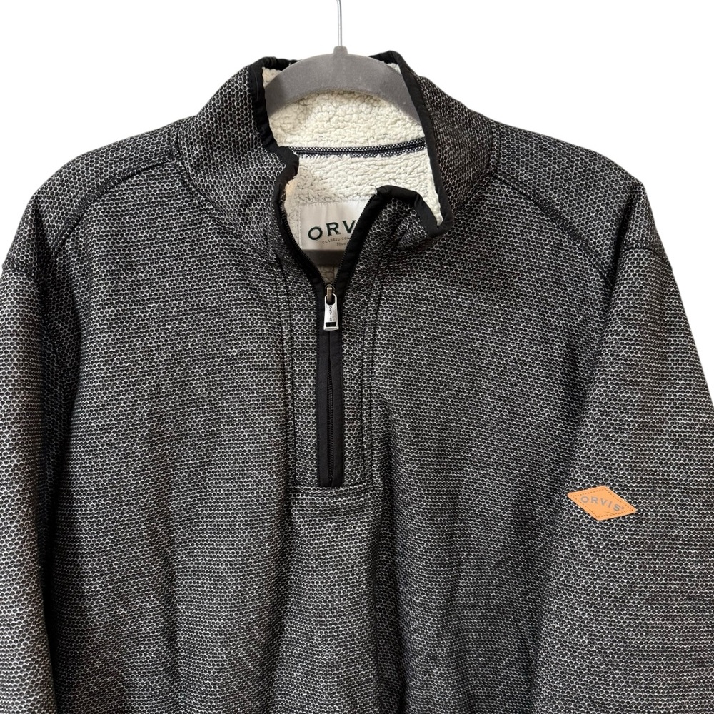 Orvis Sherpa-lined 1/4 zip pullover sweater mens charcoal black XXL cozy